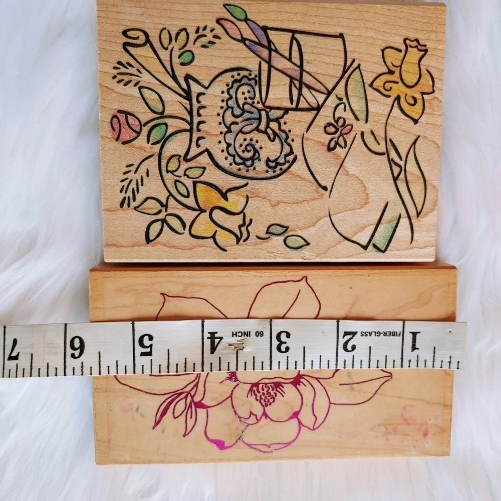 Wood Rubber Stamp Magnolia Floral 2 pcs